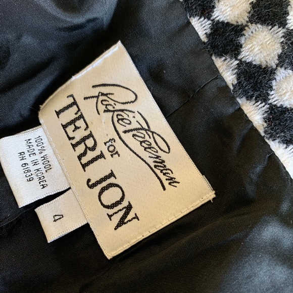 Rickie Freeman for Teri Jon black white with red flower wool tweed skirt suit - Picture 10 of 11